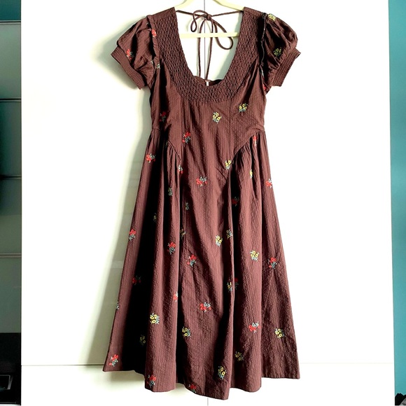 Free People Maisie Floral Embroidered Midi Dress in Brown Combo Size M NWT - Picture 3 of 14